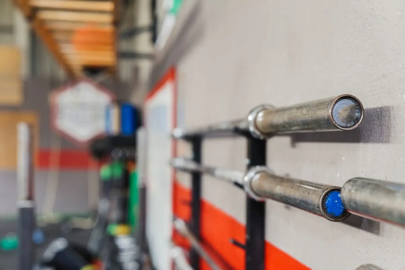 Barbells in a gym